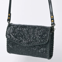 American Darling Hand Tooled Floral Leather Wallet Bag Western Purse in Black