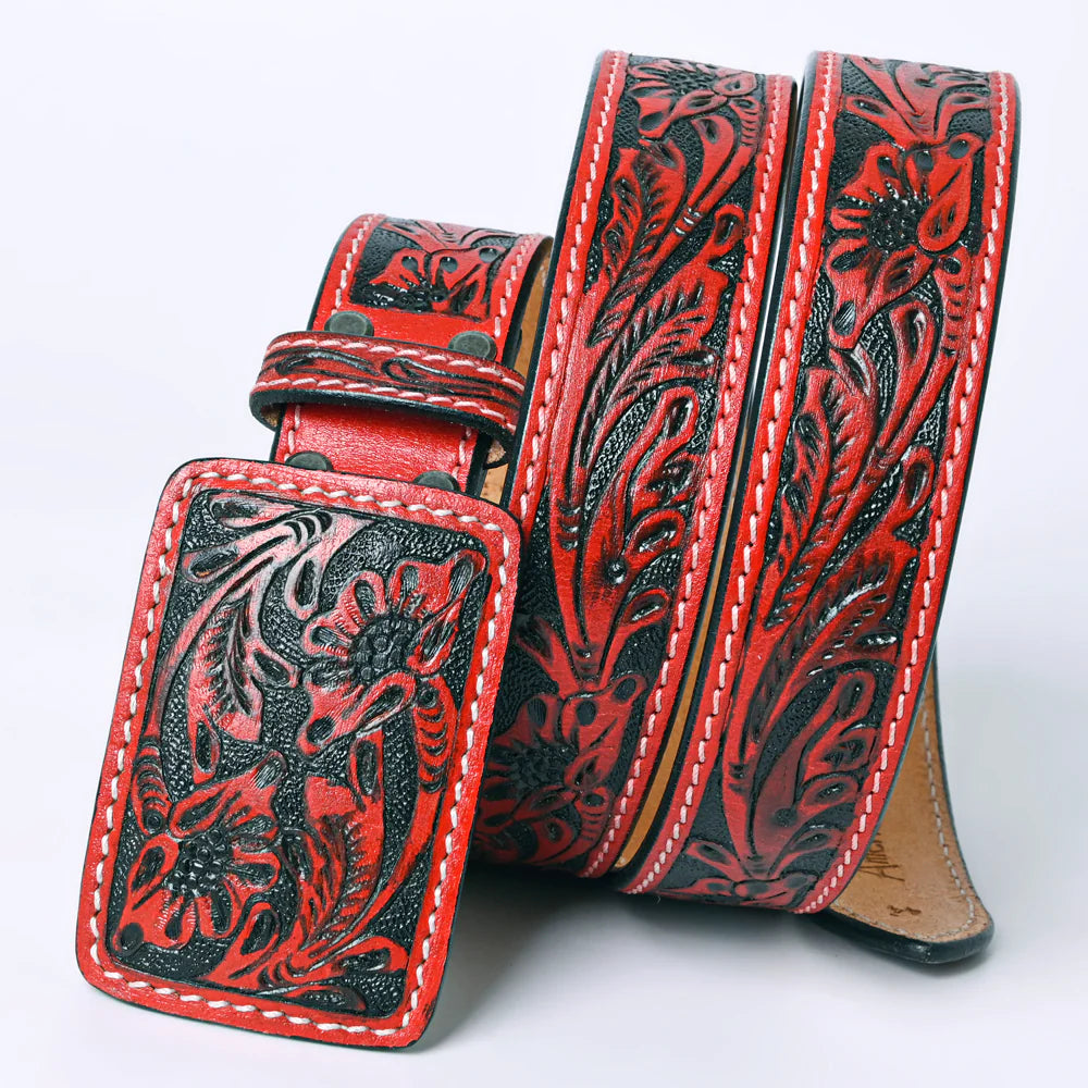 American Darling Western Floral Hand-Tooled Leather Belt in  display picture 3