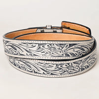 American Darling Western Floral Hand-Tooled Leather Belt in Pearl White