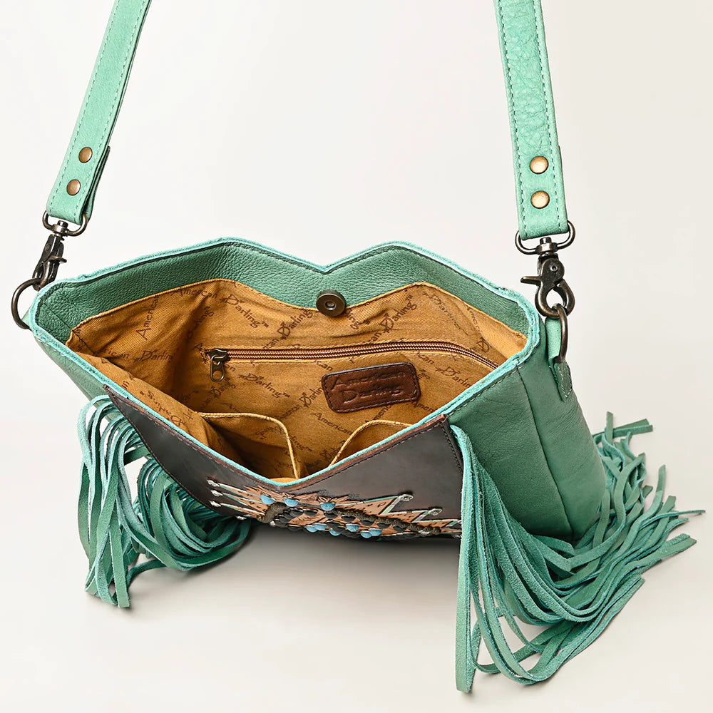 American Darling Turquoise Floral Aztec Fringe Crossbody Bag