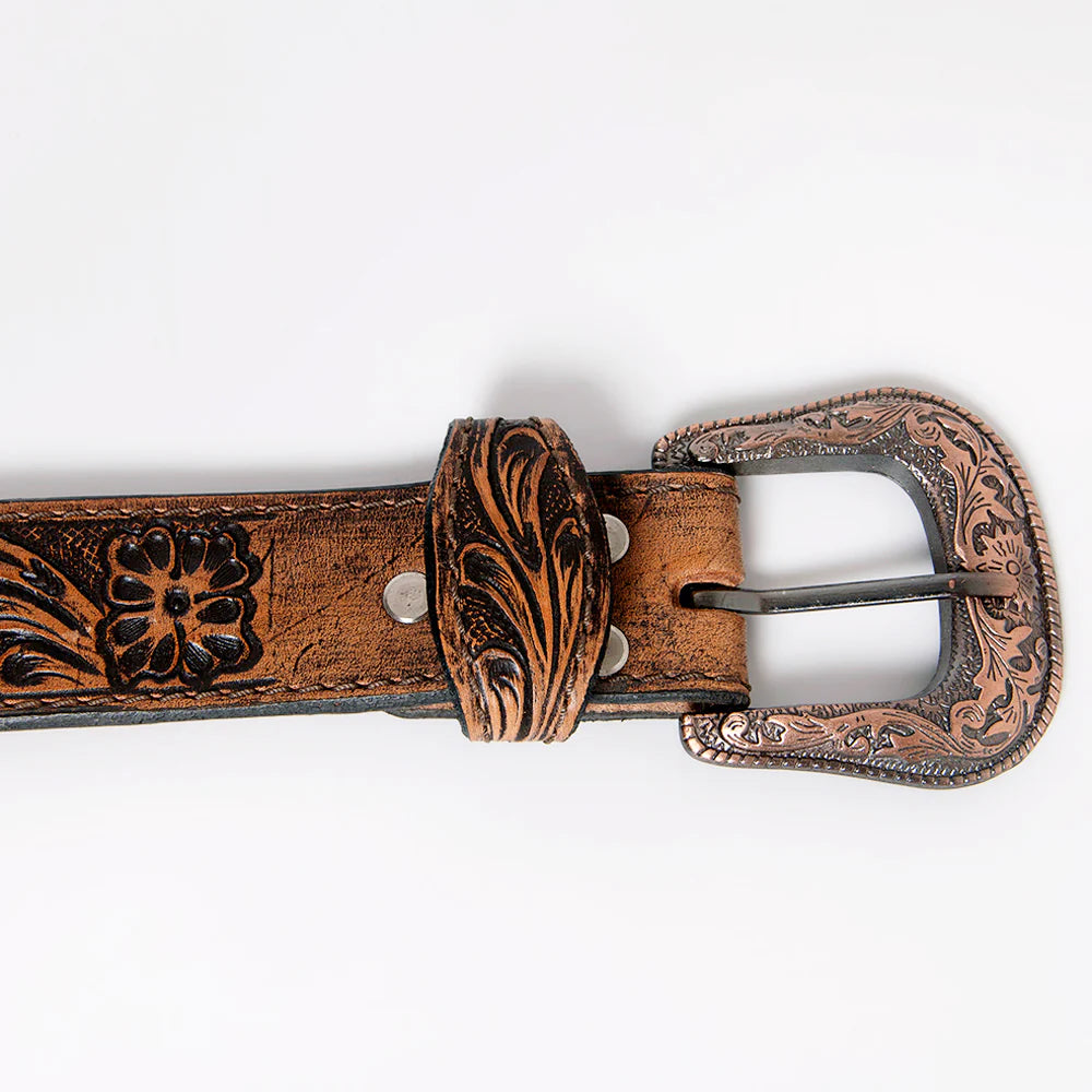 American Darling Western Floral Hand-Tooled Leather Belt in Brown