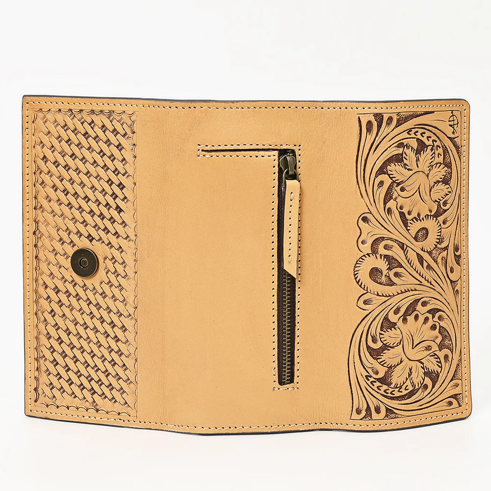 American Darling Basketweave & Floral Tooled Leather Wallet
