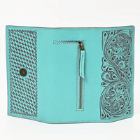 American Darling Turquoise Basketweave & Floral Tooled Leather Wallet