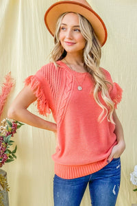 Women's Sleeveless Shoulder Fringed Sweater (Available in Ivory & Salmon)