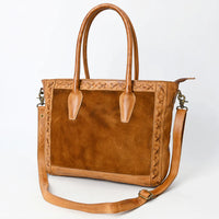 Never Mind! Western Cross Stitched Contrast Brown Genuine Leather Tote Bag