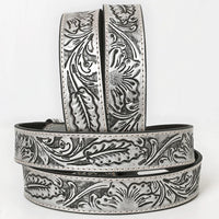 American Darling Silver Western Floral Tooled Leather Belt with Buckle