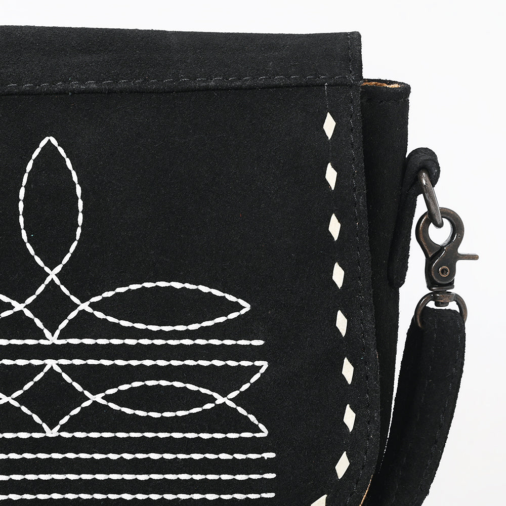 American Darling Western Boot Stitch Black Leather Crossbody Bag