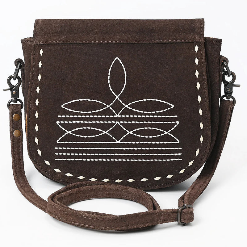 American Darling Western Boot Stitch Brown Leather Crossbody Bag