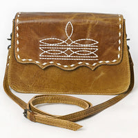 American Darling Western Boot Stitch Distressed Tan Leather Crossbody Bag