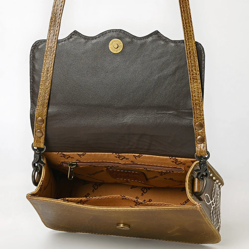 American Darling Western Boot Stitch Distressed Tan Leather Crossbody Bag