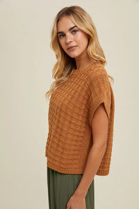 Women's Boxy Weave Textured Cap Sleeve Sweater (Available In 2 Color Choices)