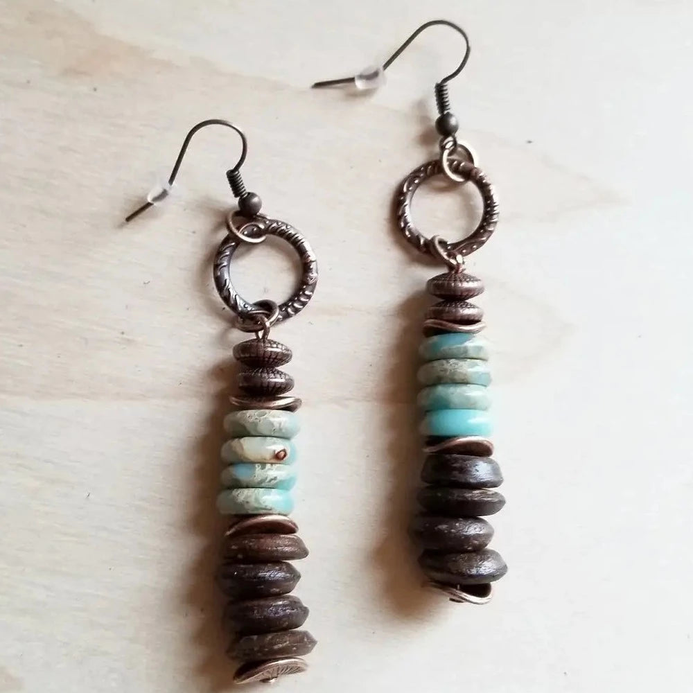 Aqua Terra and Wood Earrings