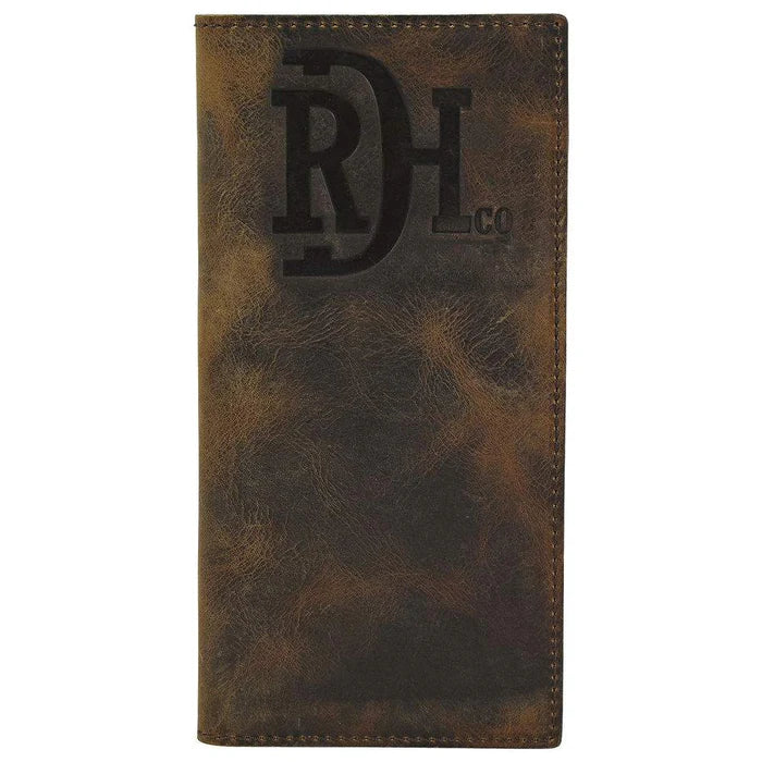 Red Dirt Hat Co. Logo Embossed Distressed Brown Leather Rodeo Wallet