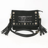 American Darling Genuine Suede Tooled Leather Inlay Fringe Crossbody Bag
