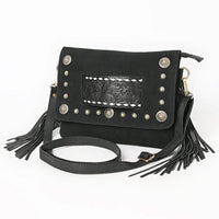 American Darling Genuine Suede Tooled Leather Inlay Fringe Crossbody Bag