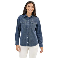 Wrangler Retro Women's Airy Vintage Cowboy Snap Shirt in Blue