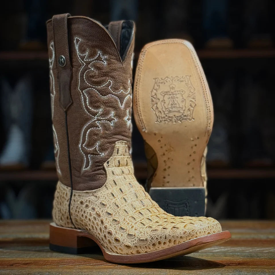 Tanner Mark Men's Imitation Ridgeback Caiman Western Boot in Matte Montana Whiskey