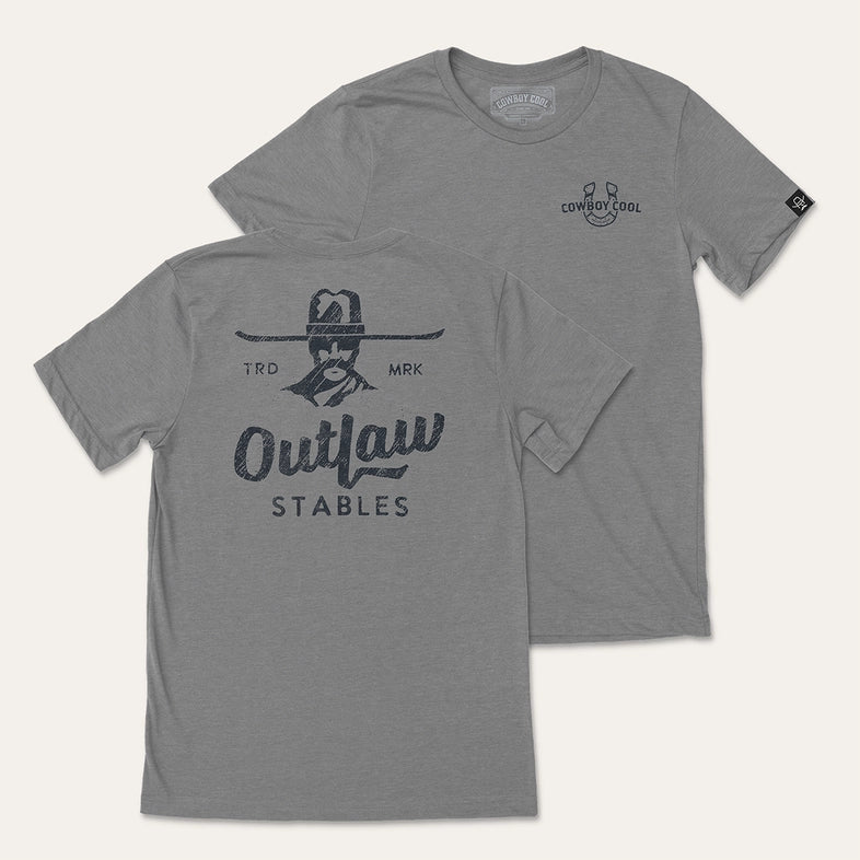 Cowboy Cool "Outlaw Stables" Graphic Tee in Deep Heather