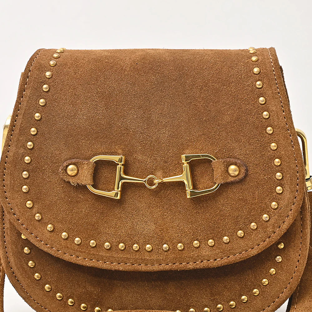 American Darling Genuine Suede Leather Mini Crossbody in Tan
