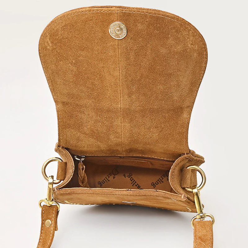 American Darling Genuine Suede Leather Mini Crossbody in Tan