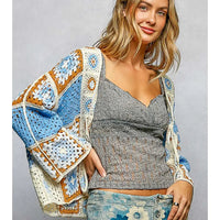 Women's Front Tie Crochet Cardigan in Blue Multi