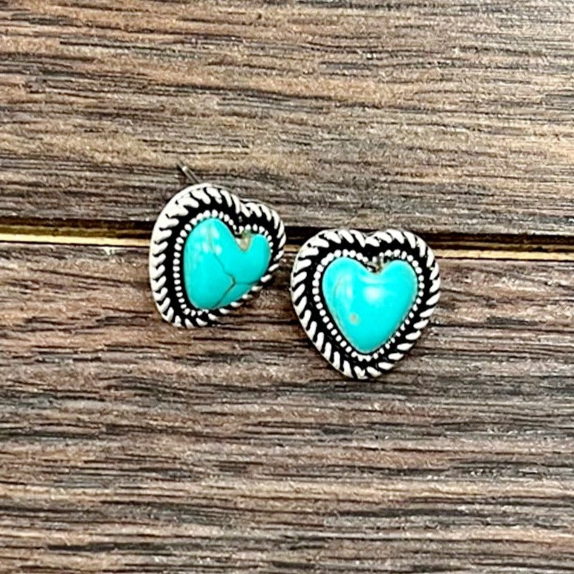 Turquoise Heart Shaped Stud Earrings