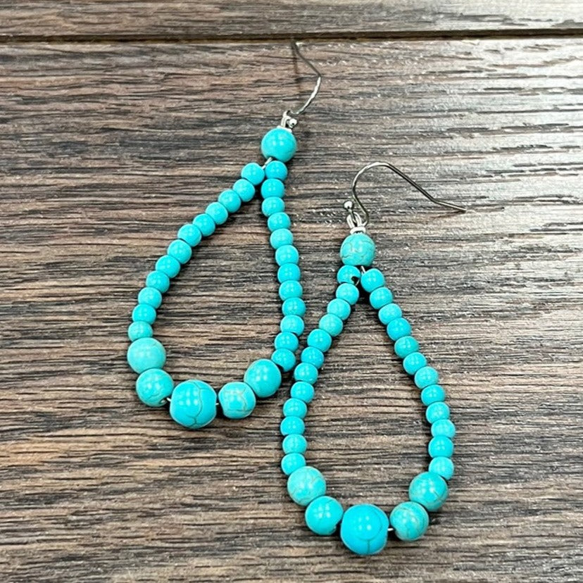 2.2" Long Turquoise Navajo Pearl Teardrop Earrings