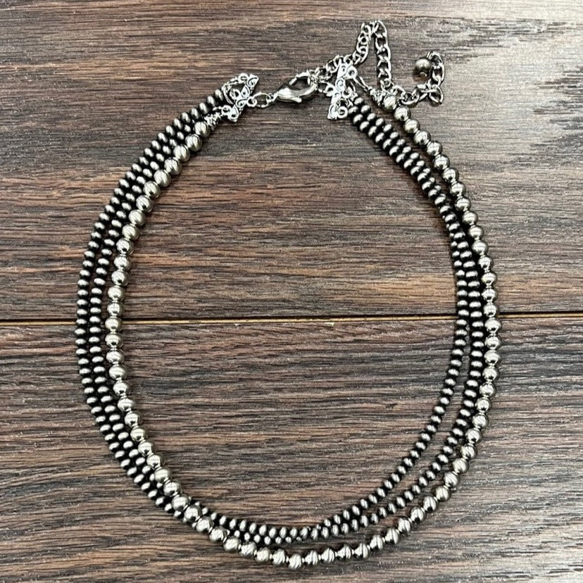 Silver Navajo Pearl Three Strand Necklace