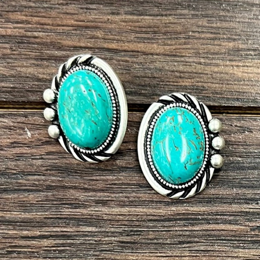 1" Oval Turquoise Stone Stud Earrings