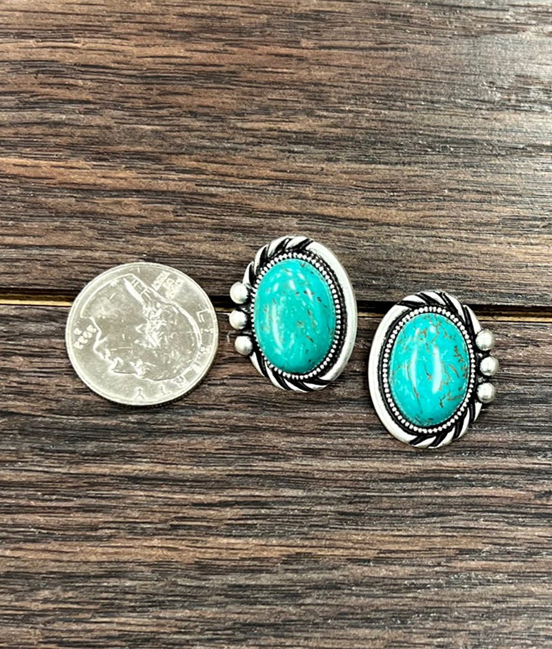 1" Oval Turquoise Stone Stud Earrings