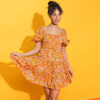 Women's Floral Smocked Puff Sleeve Dress