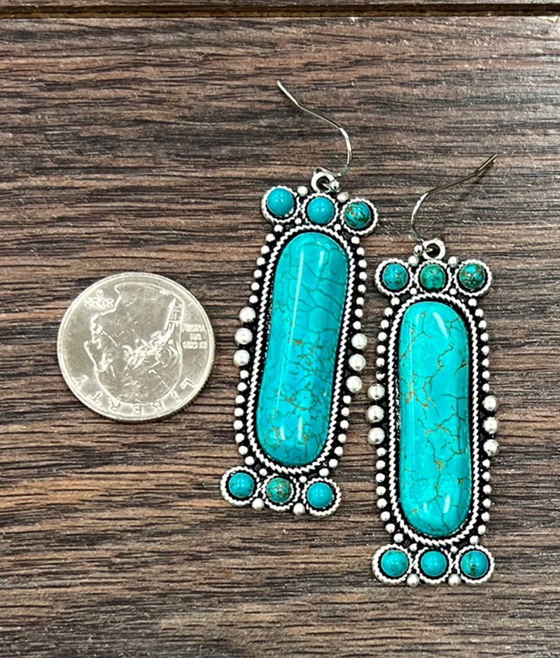 2" Navajo Turquoise Stone French Hook Drop Earrings