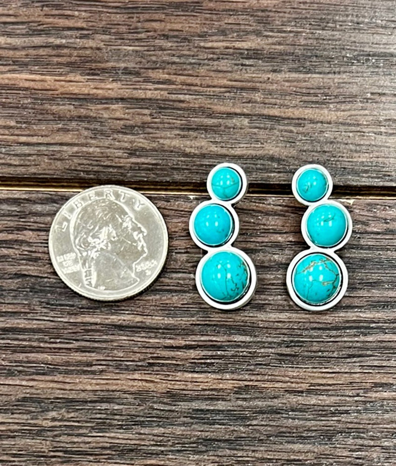 1.4" Round Graduated Turquoise Stone Post Earrings