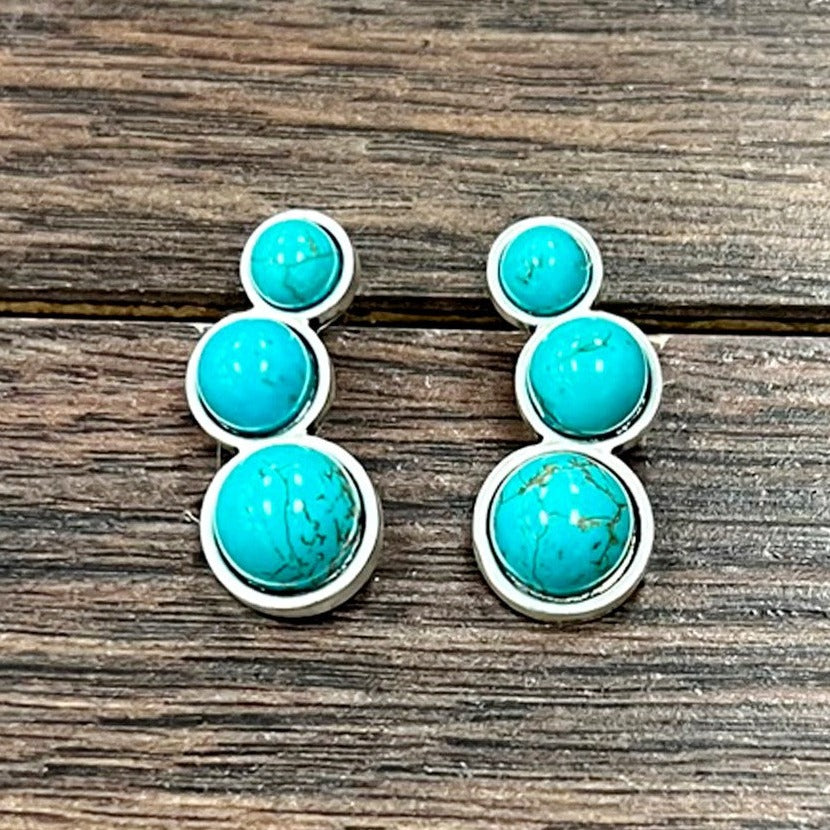 1.4" Round Graduated Turquoise Stone Post Earrings