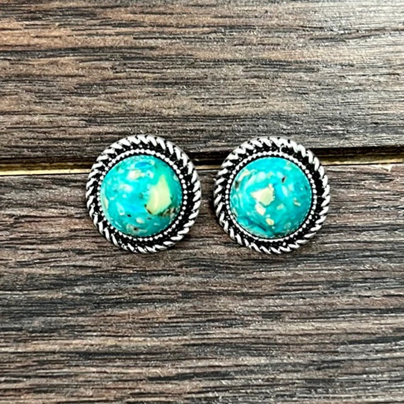 12mm Turquoise with Small Matrix Stud Earrings