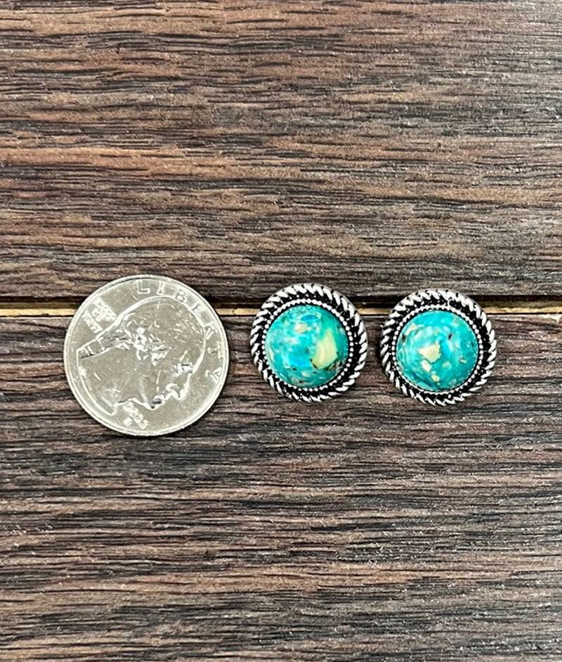 12mm Turquoise with Small Matrix Stud Earrings