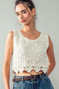 Women's Lace Reverie Cropped Tank Top in Natural