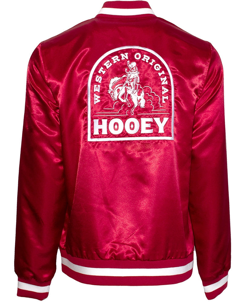 Hooey Men's Branded Satin Bomber Jacket in Red & White