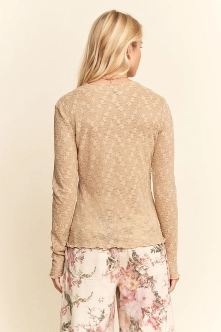 Women's L/S Sheer Floral Lace Mesh Top (3 Color Options) (Available in Plus Sizes)