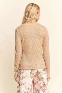 Women's L/S Sheer Floral Lace Mesh Top (3 Color Options) (Available in Plus Sizes)