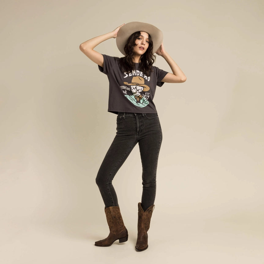 Sendero Provisions Co. Women's Quitado Cropped T-Shirt in Vintage Black