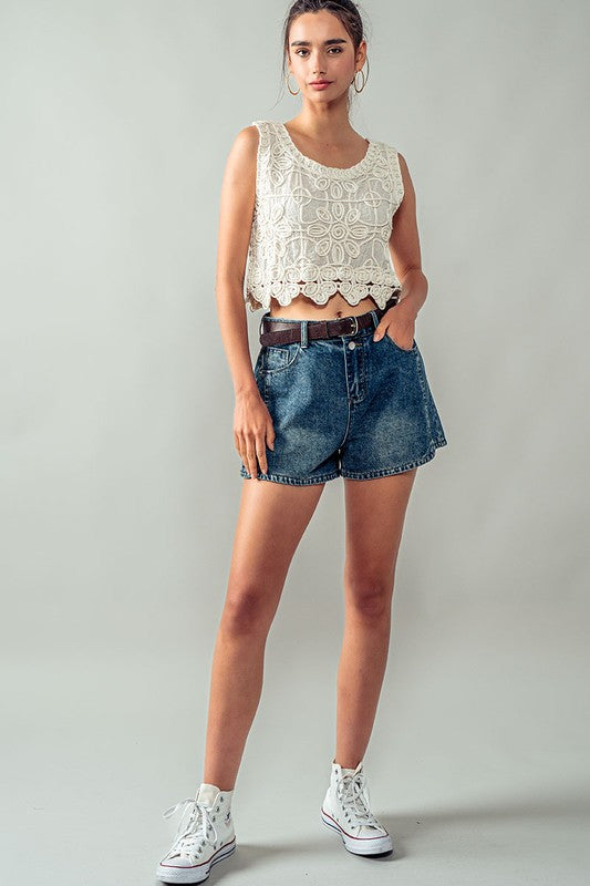 Women's Lace Reverie Cropped Tank Top in Natural