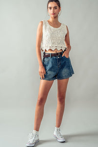 Women's Lace Reverie Cropped Tank Top in Natural