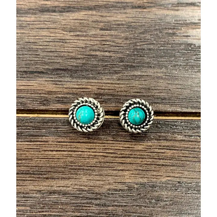 5mm Round Turquoise Stone Silver Stud Earrings