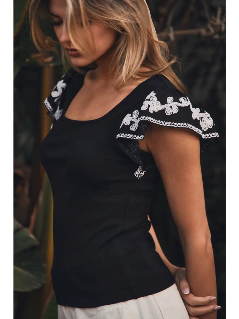 Women's Square Neckline Ribbed Knit Tank in Black (Available in Regular and Plus Sizes)