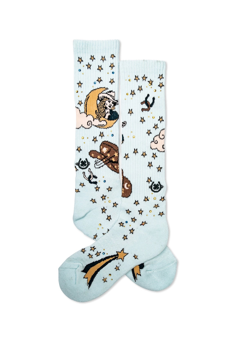 Lucky Chuck Women's Cosmic Cowgirl Light Blue Performance Socks