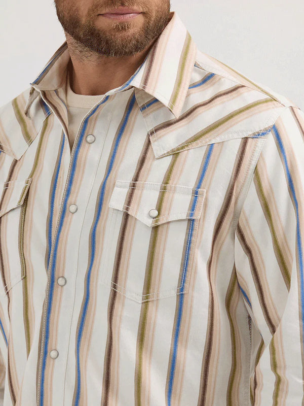 Wrangler Retro Men's L/S Premium Stripe Western Snap Shirt in Natural (Available in Tall Sizes)