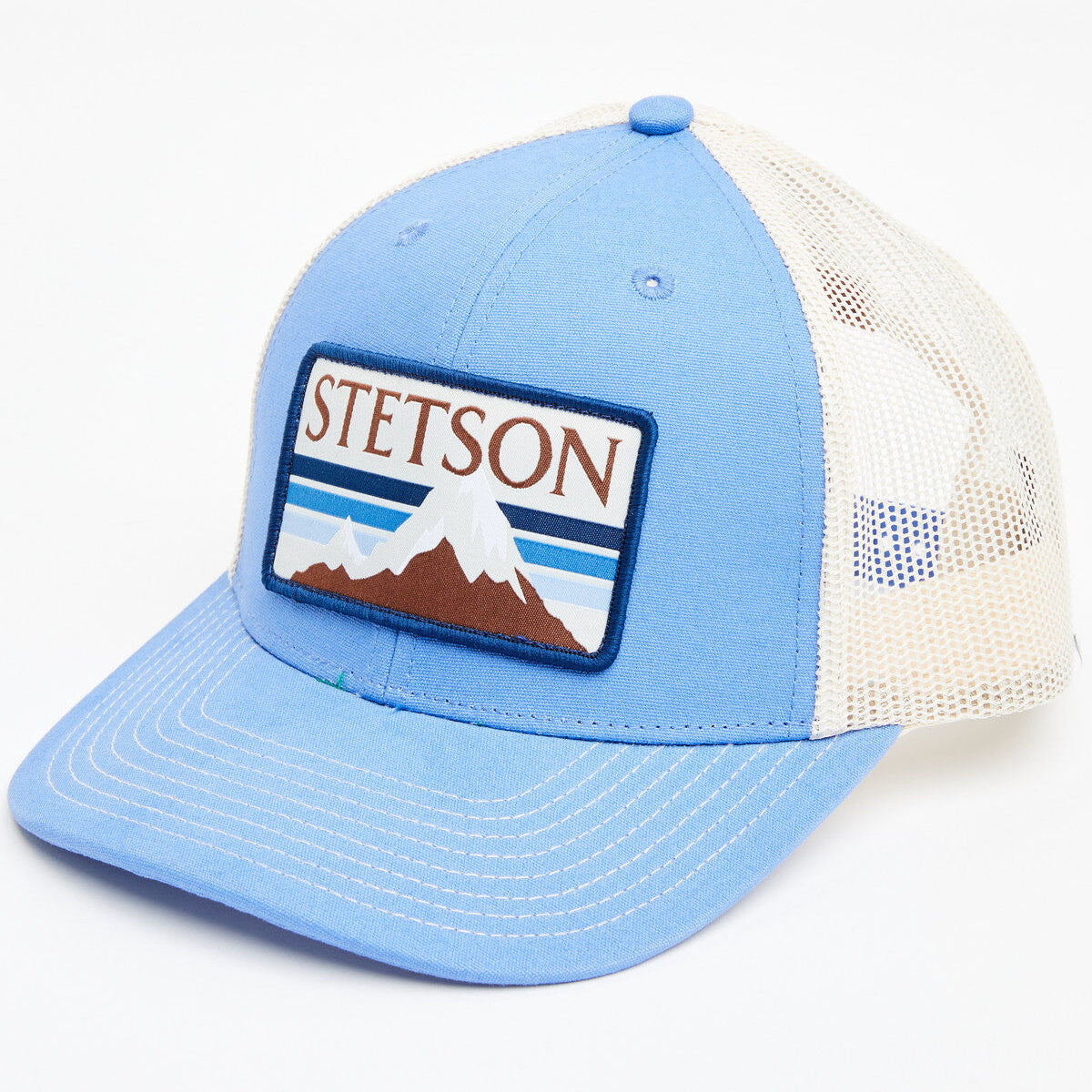Stetson Mountain Label Patch Trucker Cap in Blue