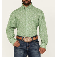 Wrangler Men's L/S Relaxed Paisley Button Down Shirt in Green