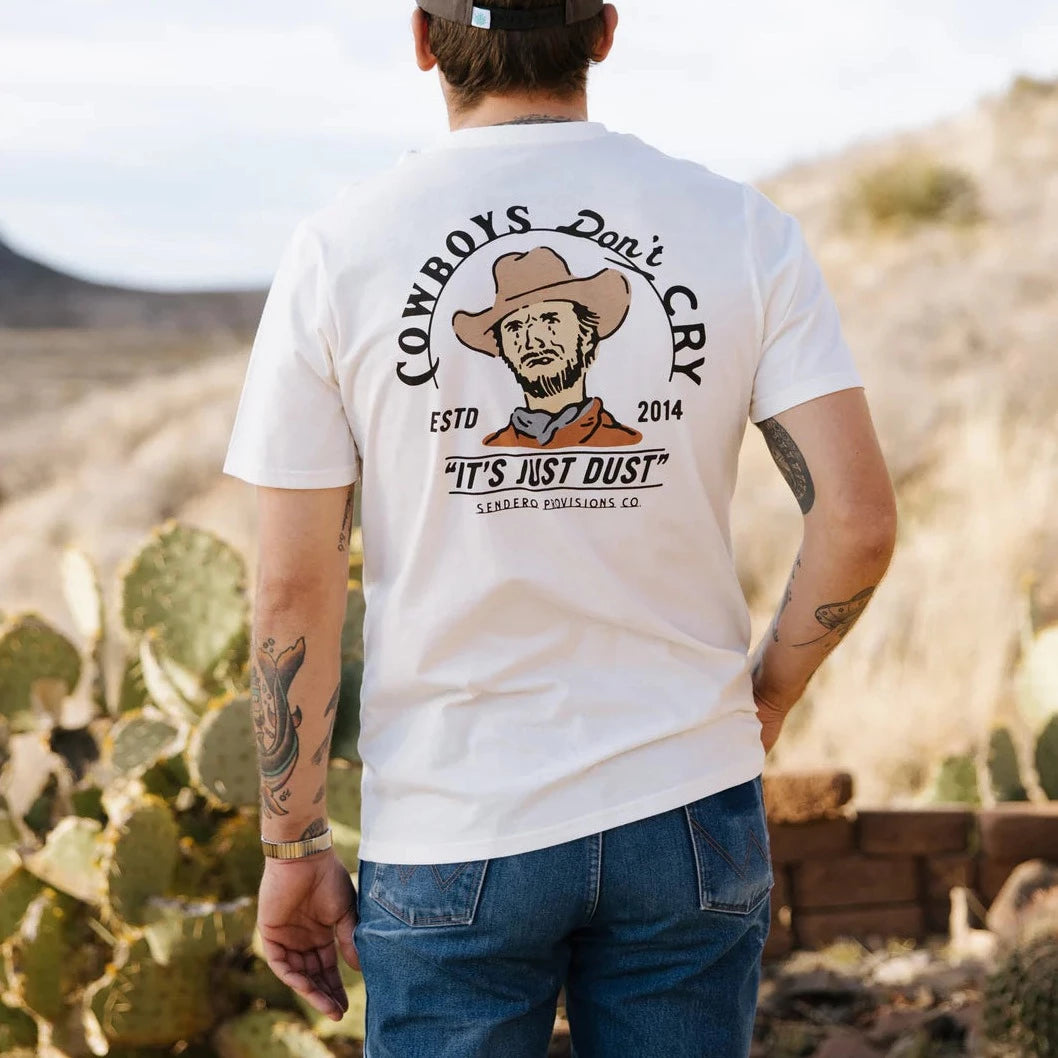 Sendero Provisions Co. Men's "Cowboys Don't Cry" Graphic T-Shirt in Vintage White